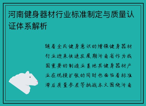 河南健身器材行业标准制定与质量认证体系解析