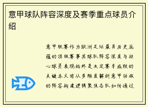 意甲球队阵容深度及赛季重点球员介绍