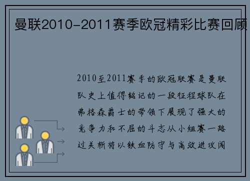 曼联2010-2011赛季欧冠精彩比赛回顾